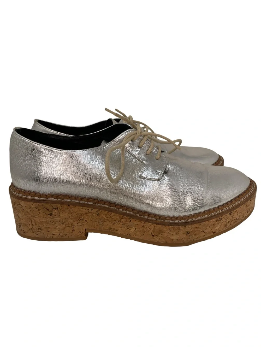 Michael Kors Silver Platform Oxford Shoes Lace Up Cork Sole Size 38 or 8